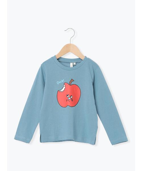 Samansa Mos2 Lagom(サマンサモスモスラーゴム)の「リンゴプリントロンT(Tシャツ/カットソー・キッズ・イエロー/オレンジ/ターコイズブルー・130/95/120/110/100)」の1枚目の写真