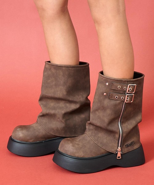 ANAP GｉRL（アナップガール）の「ロゴ 刺繍入り カバー ブーツ（ブーツ・キッズ・ブラック/ブラウン・XS/S/M/L）」の8枚目の写真