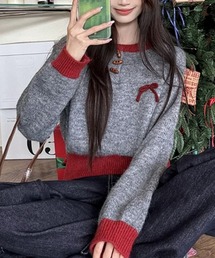 ニット/セーター（グレー/灰色系・リボン）ファッション通販