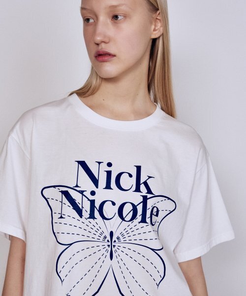NICK&NICOLE（ニックアンドニコール）の「BIG BUTTERFLY SLEEVE TOP_WHITE BLUE（Tシャツ/カットソー・レディース・その他・FREE）」の2枚目の写真
