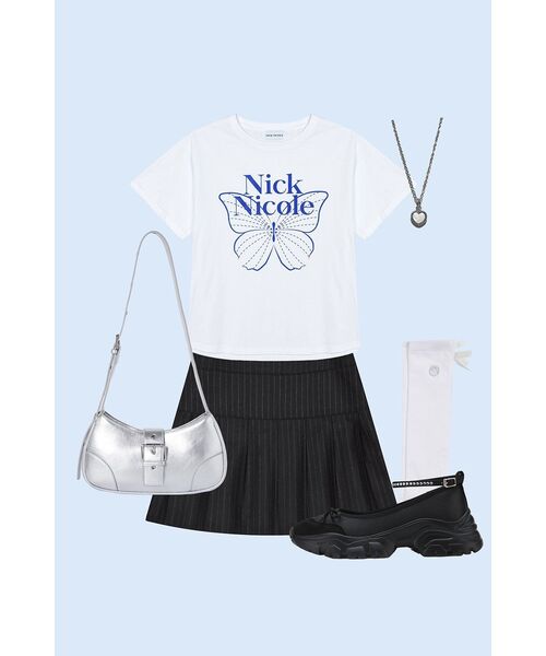 NICK&NICOLE（ニックアンドニコール）の「BIG BUTTERFLY SLEEVE TOP_WHITE BLUE（Tシャツ/カットソー・レディース・その他・FREE）」の6枚目の写真