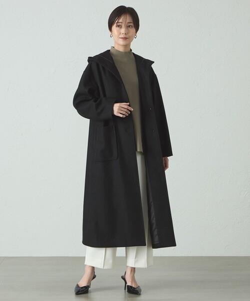 CAST:（キャストコロン）の「フードロングウールコート（その他アウター・レディース・ベージュ系その他4/ブラック/ライトイエロー・S/M）」の4枚目の写真