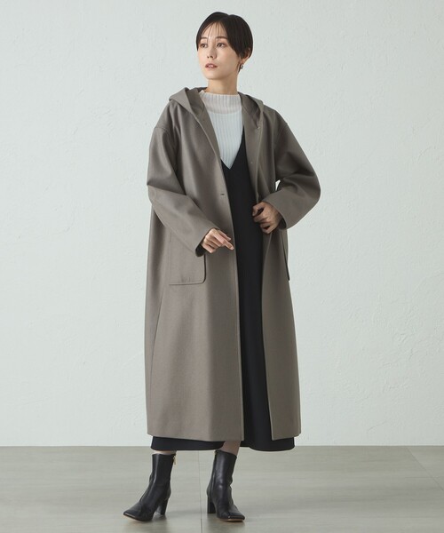 CAST:（キャストコロン）の「フードロングウールコート（その他アウター・レディース・ベージュ系その他4/ブラック/ライトイエロー・S/M）」の5枚目の写真