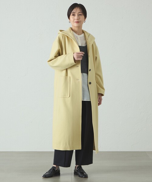 CAST:（キャストコロン）の「フードロングウールコート（その他アウター・レディース・ベージュ系その他4/ブラック/ライトイエロー・S/M）」の6枚目の写真