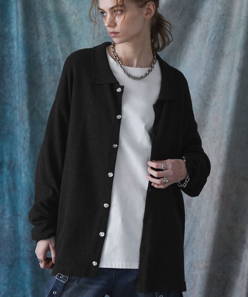 SERACE】Silver button knit shirt cardigan / シルバーボタンニット