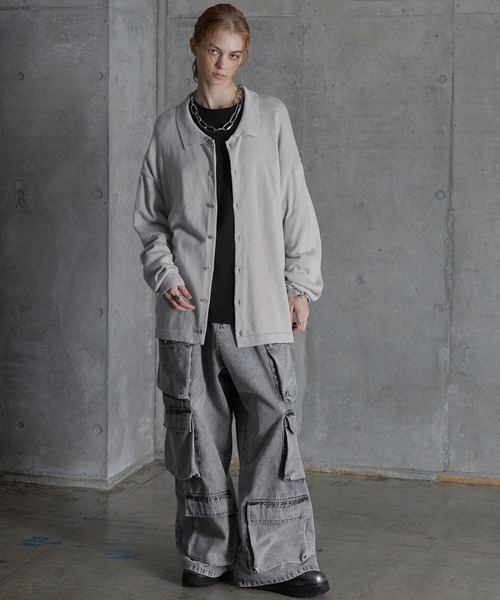 SERACE(セラス)の「【SERACE】Silver button knit shirt cardigan / シルバーボタンニットシャツカーディガン(カーディガン/ボレロ・メンズ・ライトグレー/ブラック/チャコールグレー・L/M/S)」の7枚目の写真