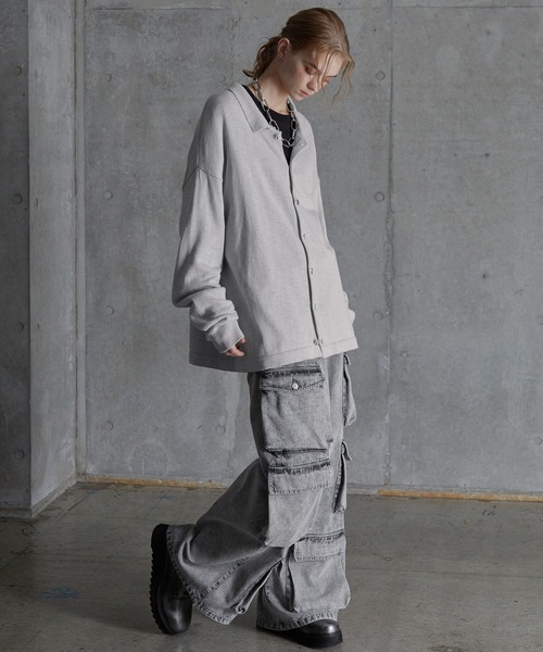 SERACE(セラス)の「【SERACE】Silver button knit shirt cardigan / シルバーボタンニットシャツカーディガン(カーディガン/ボレロ・メンズ・ライトグレー/ブラック/チャコールグレー・L/M/S)」の12枚目の写真