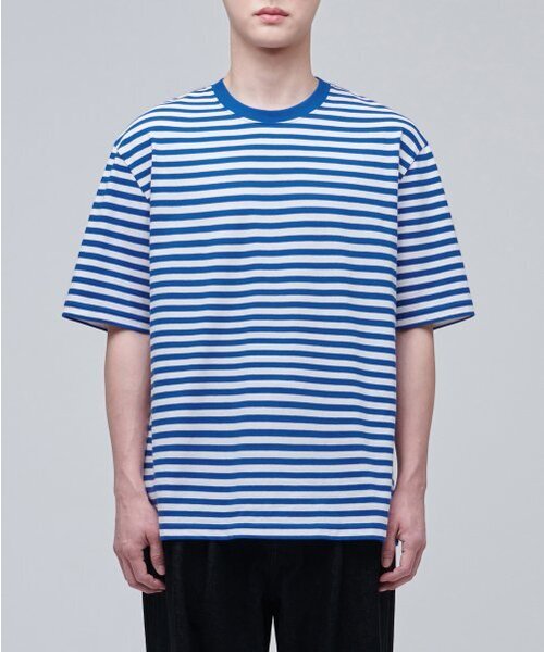 MUSINSA STANDARD（ムシンサスタンダード）の「ストライプリラックスクルーネックTシャツ[ブルー]（Tシャツ/カットソー・メンズ・その他・MEDIUM/LARGE/X-LARGE/XX-LARGE）」の2枚目の写真
