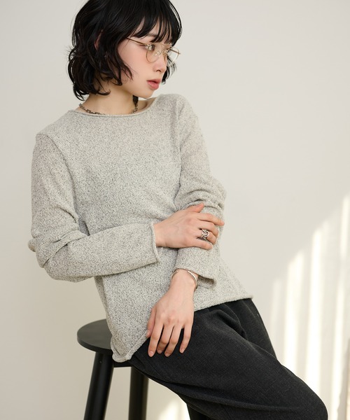LAULEN(ローレン)の「linen blend asymmetry mix knit /リネンブレントアシンメトリーミックスニット(ニット/セーター・レディース・ホワイト/グレー・FREE)」の1枚目の写真