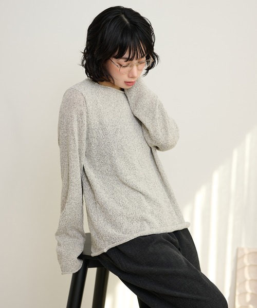 LAULEN(ローレン)の「linen blend asymmetry mix knit /リネンブレントアシンメトリーミックスニット(ニット/セーター・レディース・ホワイト/グレー・FREE)」の15枚目の写真