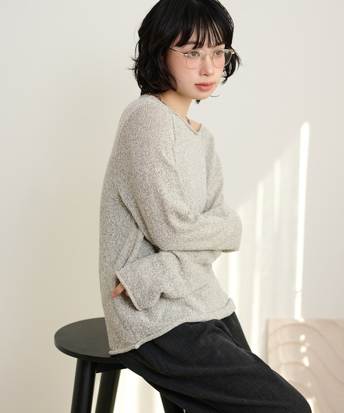 LAULEN(ローレン)の「linen blend asymmetry mix knit /リネンブレントアシンメトリーミックスニット(ニット/セーター・レディース・ホワイト/グレー・FREE)」の14枚目の写真