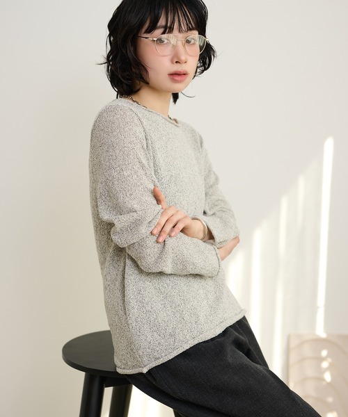 LAULEN(ローレン)の「linen blend asymmetry mix knit /リネンブレントアシンメトリーミックスニット(ニット/セーター・レディース・ホワイト/グレー・FREE)」の12枚目の写真