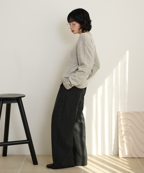 LAULEN(ローレン)の「linen blend asymmetry mix knit /リネンブレントアシンメトリーミックスニット(ニット/セーター・レディース・ホワイト/グレー・FREE)」の9枚目の写真