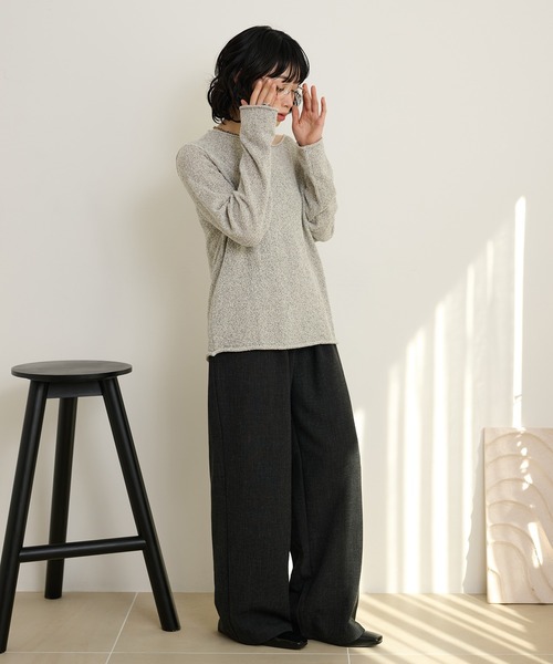 LAULEN(ローレン)の「linen blend asymmetry mix knit /リネンブレントアシンメトリーミックスニット(ニット/セーター・レディース・ホワイト/グレー・FREE)」の7枚目の写真