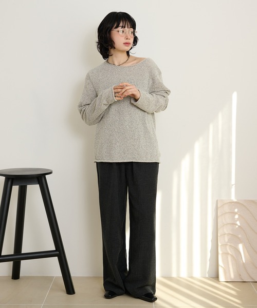LAULEN(ローレン)の「linen blend asymmetry mix knit /リネンブレントアシンメトリーミックスニット(ニット/セーター・レディース・ホワイト/グレー・FREE)」の6枚目の写真