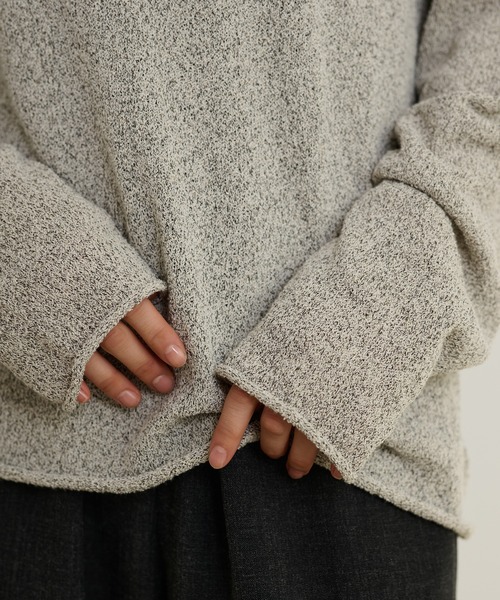LAULEN(ローレン)の「linen blend asymmetry mix knit /リネンブレントアシンメトリーミックスニット(ニット/セーター・レディース・ホワイト/グレー・FREE)」の4枚目の写真