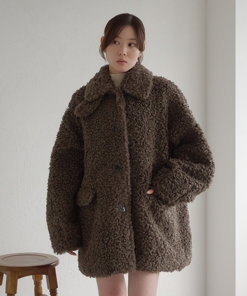 スタンドネックコクーン袖プードルコート（ダッフルコート）｜raffime