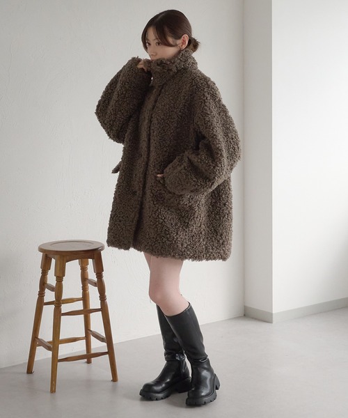 スタンドネックコクーン袖プードルコート（ダッフルコート）｜raffime