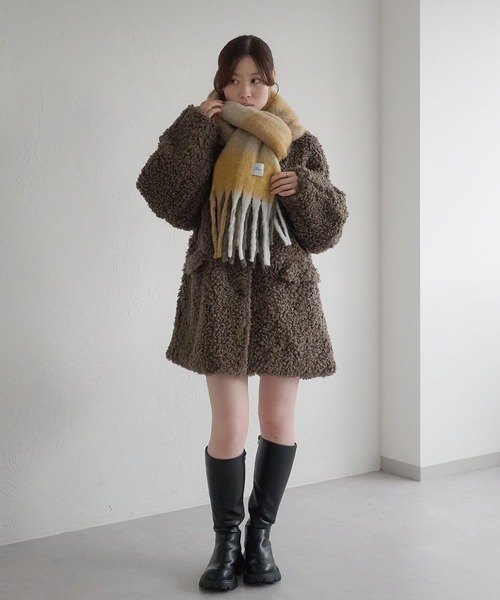 スタンドネックコクーン袖プードルコート（ダッフルコート）｜raffime