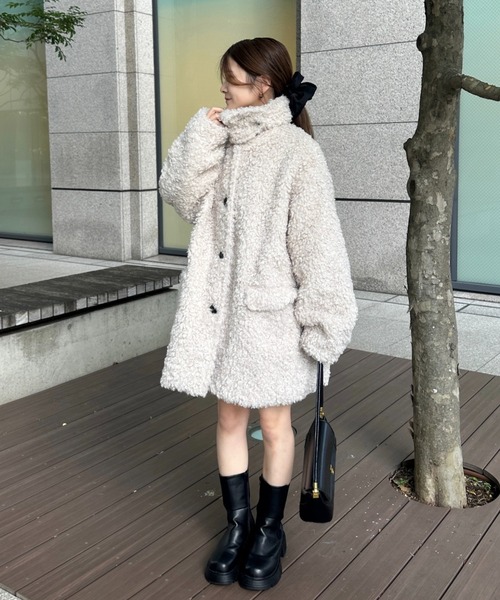 スタンドネックコクーン袖プードルコート（ダッフルコート）｜raffime