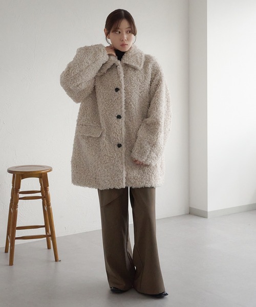 スタンドネックコクーン袖プードルコート（ダッフルコート）｜raffime