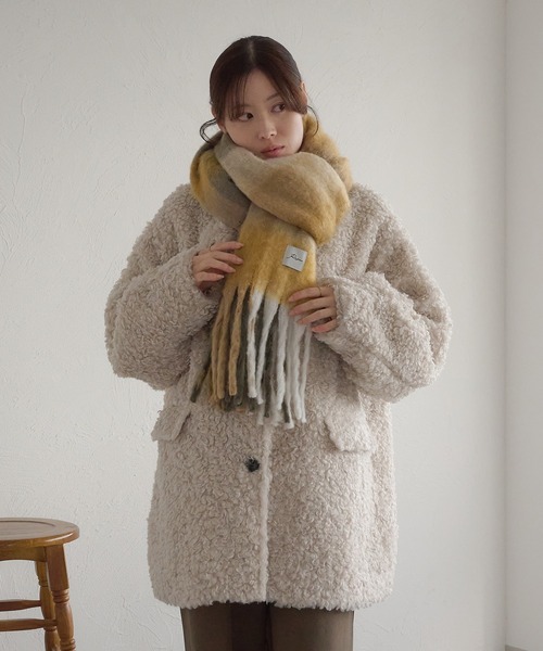 スタンドネックコクーン袖プードルコート（ダッフルコート）｜raffime