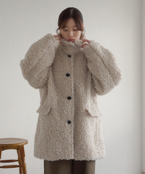 スタンドネックコクーン袖プードルコート（ダッフルコート）｜raffime