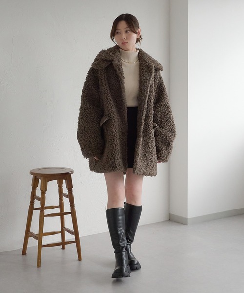 スタンドネックコクーン袖プードルコート スタンドネックコクーン袖プードルコート（ダッフルコート）｜raffime