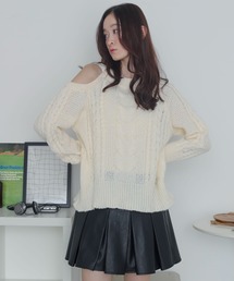 WEGO/ショルダーケーブルニット