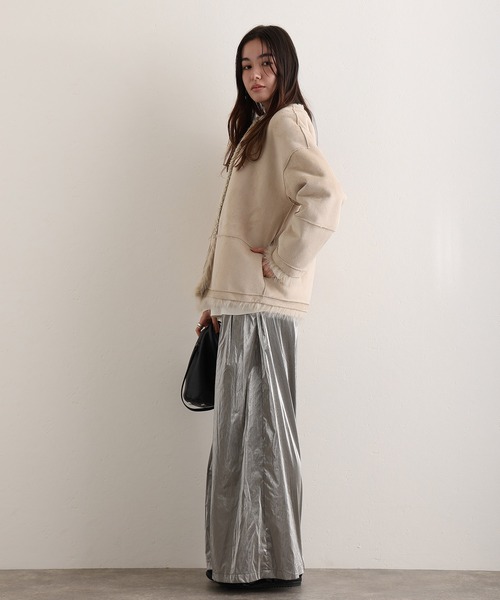 ElegChic（エレグシック）の「フェイクウールラムライクコート（ノーカラーコート・レディース・ベージュ・M）」の7枚目の写真