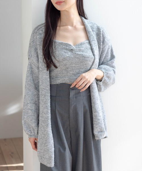 STAY MOTION（ステイモーション）の「【WEB限定】ロングニットカーディガン+ニットキャミセット［韓国ファッション カジュアル］≪AW新作≫（カーディガン/ボレロ・レディース・ベージュ/グレー・F）」の3枚目の写真