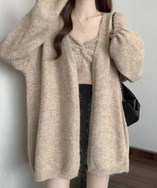 STAY MOTION（ステイモーション）の「【WEB限定】ロングニットカーディガン+ニットキャミセット［韓国ファッション カジュアル］≪AW新作≫（カーディガン/ボレロ・レディース・ベージュ/グレー・F）」の8枚目の写真