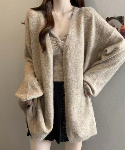 STAY MOTION（ステイモーション）の「【WEB限定】ロングニットカーディガン+ニットキャミセット［韓国ファッション カジュアル］≪AW新作≫（カーディガン/ボレロ・レディース・ベージュ/グレー・F）」の9枚目の写真