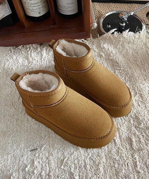 shoes365（シューズスリーシックスファイヴ）の「ショート厚底ムートンブーツ (AW)（ブーツ・レディース・ブラック/ベージュ/キャメル・25.0cm/24.5cm/24.0cm/23.5cm/23.0cm）」の12枚目の写真