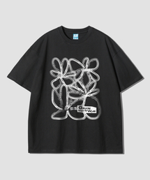 GRANFINNY（グランフィニ）の「ラインフラワーオーバーサイズ半袖Tシャツ-ブラック（Tシャツ/カットソー）」