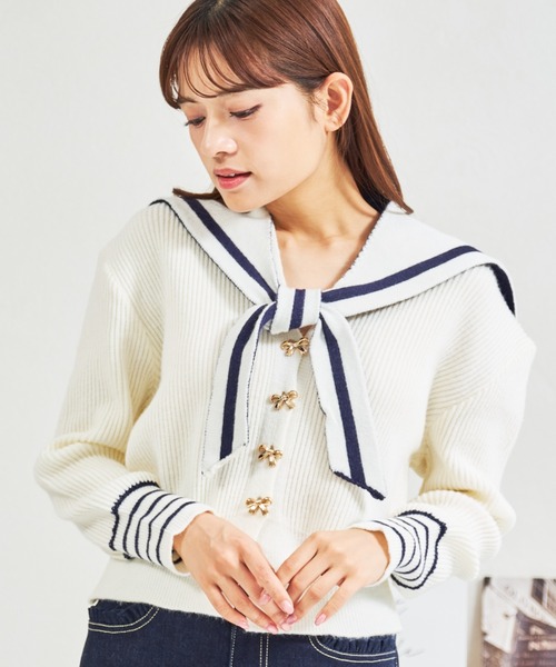 MISCH MASCH(ミッシュマッシュ)の「ZOZO限定 セーラーカラーセットリボンボタンカーディガン(カーディガン/ボレロ・レディース・ネイビー/ホワイト・フリ-)」の8枚目の写真