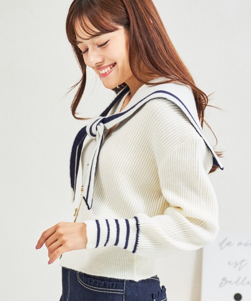 MISCH MASCH(ミッシュマッシュ)の「ZOZO限定 セーラーカラーセットリボンボタンカーディガン(カーディガン/ボレロ・レディース・ネイビー/ホワイト・フリ-)」の10枚目の写真