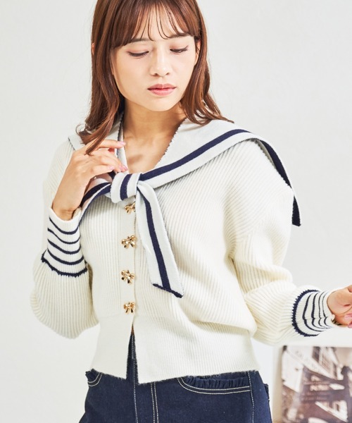 MISCH MASCH(ミッシュマッシュ)の「ZOZO限定 セーラーカラーセットリボンボタンカーディガン(カーディガン/ボレロ・レディース・ネイビー/ホワイト・フリ-)」の11枚目の写真
