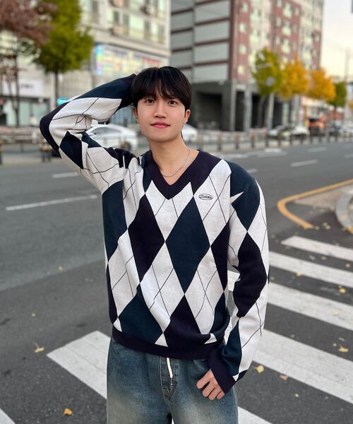 SELITIO(セレティオ)の「アーガイルVネックソフトニットネイビー(ニット/セーター・メンズ・ネイビー・MEDIUM/LARGE/X-LARGE)」の5枚目の写真