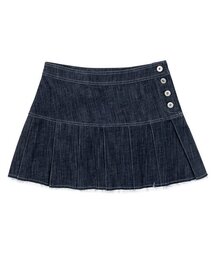 ノンフェイドプリーツデニムスカート[ダークブルー]