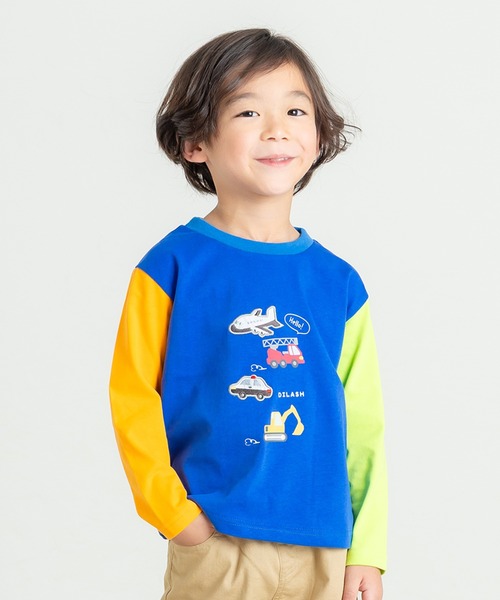 DILASH（ディラッシュ）の「乗り物アップリケ＆配色 長袖Tシャツ（Tシャツ/カットソー・キッズ・オフホワイト/ブルー・80/90/100/110/120）」の2枚目の写真