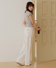 Back label natural banding wide pants - white