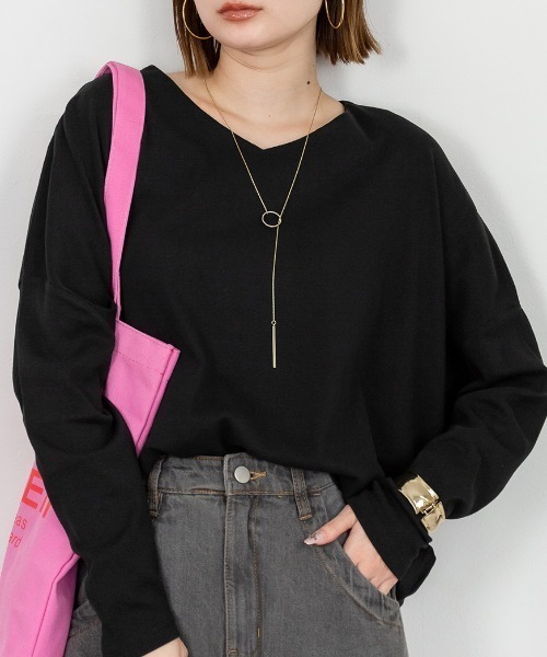 RCD(アールシーディー)の「【幅広いコーデに使用できる】ドルマンスリーブVネックTシャツ(Tシャツ/カットソー・レディース・杢グレー/バーガンディー/チャコールグレー/グレイッシュベージュ/カーキ/ブラック/オフホワイト/ネイビー・M/4L/L/LL/3L)」の3枚目の写真