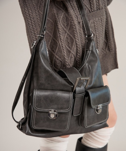 apres jour mignon（アプレジュールミニョン）の「【apresjour mignon×ARIAZ】マルチwayバッグ（ハンドバッグ・レディース・ダークブラウン/ブラック・ONESIZE）」の2枚目の写真