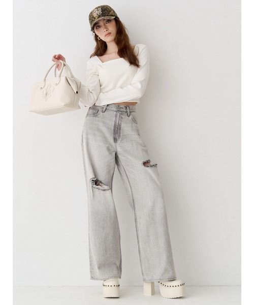 EVRIS（エヴリス）の「カットアウトハイウエストワイドデニムパンツ【セットアップ着用可能】（デニムパンツ・レディース・インディゴブルー/グレー/ブルー・SMALL/MEDIUM）」の11枚目の写真