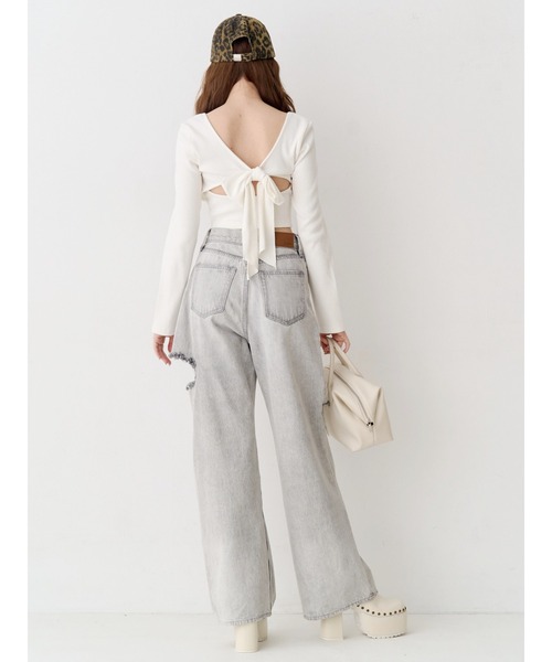 EVRIS（エヴリス）の「カットアウトハイウエストワイドデニムパンツ【セットアップ着用可能】（デニムパンツ・レディース・インディゴブルー/グレー/ブルー・SMALL/MEDIUM）」の13枚目の写真