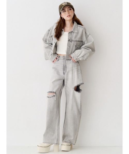 EVRIS（エヴリス）の「カットアウトハイウエストワイドデニムパンツ【セットアップ着用可能】（デニムパンツ・レディース・インディゴブルー/グレー/ブルー・SMALL/MEDIUM）」の9枚目の写真