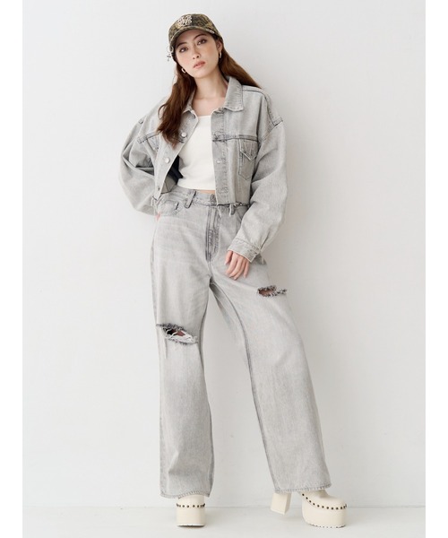 EVRIS（エヴリス）の「カットアウトハイウエストワイドデニムパンツ【セットアップ着用可能】（デニムパンツ・レディース・インディゴブルー/グレー/ブルー・SMALL/MEDIUM）」の10枚目の写真