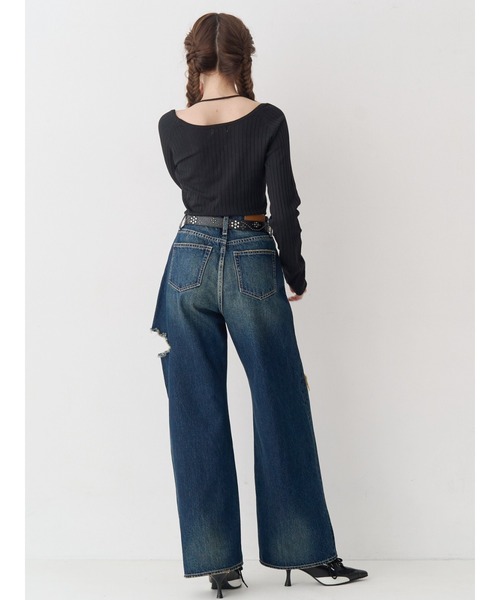 EVRIS（エヴリス）の「カットアウトハイウエストワイドデニムパンツ【セットアップ着用可能】（デニムパンツ・レディース・インディゴブルー/グレー/ブルー・SMALL/MEDIUM）」の17枚目の写真