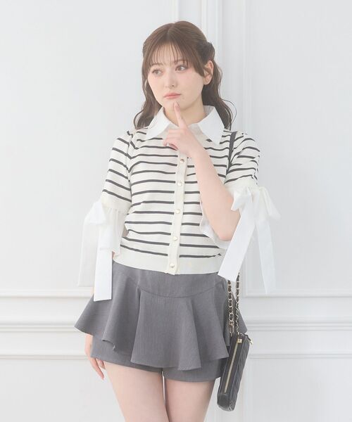 MAJESTIC LEGON(マジェスティックレゴン)の「レイヤードライクフレアショートスカパン(スカート・レディース・ホワイト系その他2/ブラック系その他/ベージュ系その他2/ブラック系その他2/グレー/ホワイト系その他3・MEDIUM)」の5枚目の写真